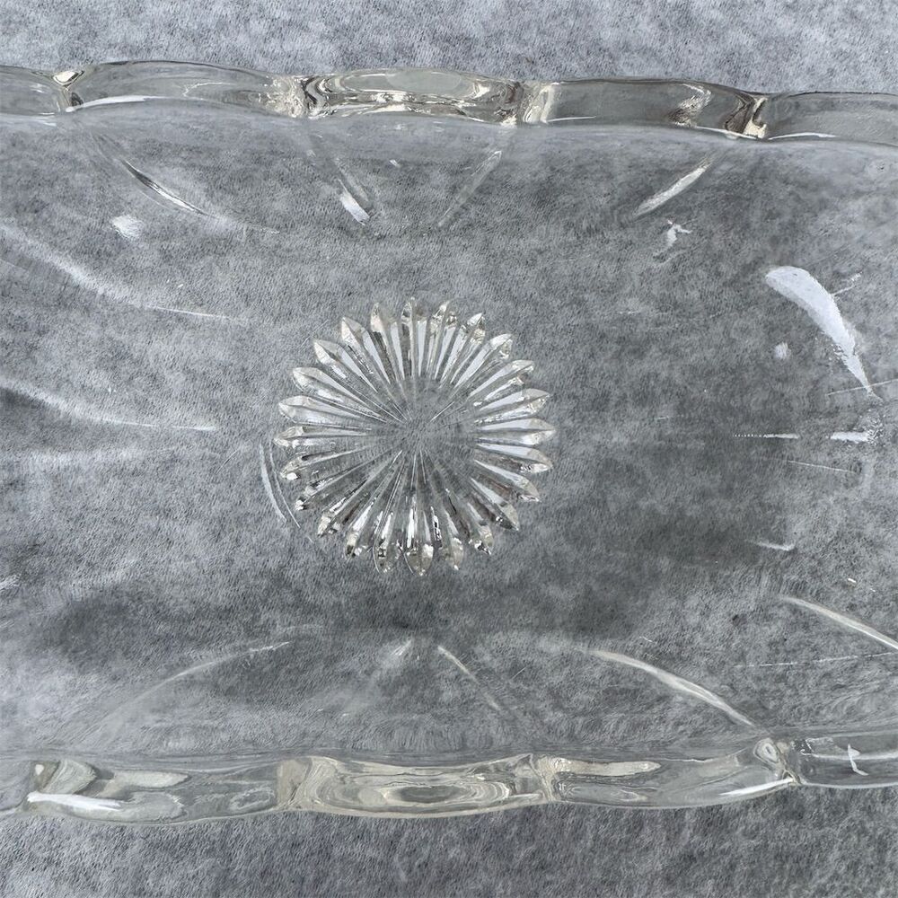 Vintage Starburst Clear Glass Oblong Banana Split Serving Dish Set Of 5 - Picture 5 of 10